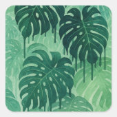 Tropische Drip - Monstera verlaat Waterverf Oerwou Vierkante Sticker (Voorkant)