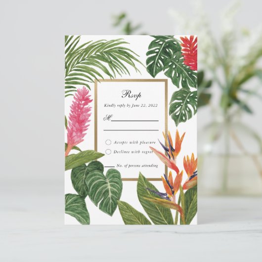 Tropische droom RSVP kaartje (Staand voorkant)