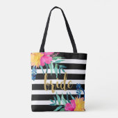 Tropische druppels, zwart en wit, Bouquet Tote Bag (Achterkant)