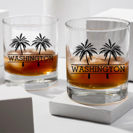 Tropische dubbele palmbomen met aangepaste naam whisky glas
