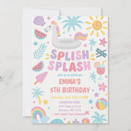 Tropische Eenhoorn Splish Splash Verjaardagsfeest Kaart