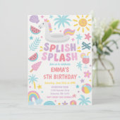 Tropische Eenhoorn Splish Splash Verjaardagsfeest Kaart (Staand voorkant)