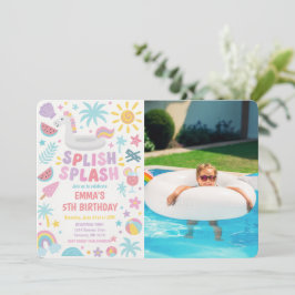 Tropische Eenhoorn Splish Splash Verjaardagsfoto Kaart