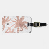 Tropische, eenvoudige roos goudpalmen witte marmer bagagelabel (Voorkant horizontaal)