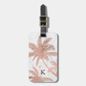 Tropische, eenvoudige roos goudpalmen witte marmer bagagelabel (Voorkant verticaal)