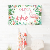 Tropische eerste verjaardag luau flamingos spandoek (Insitu)
