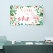 Tropische eerste verjaardag luau flamingos spandoek (Beurs)