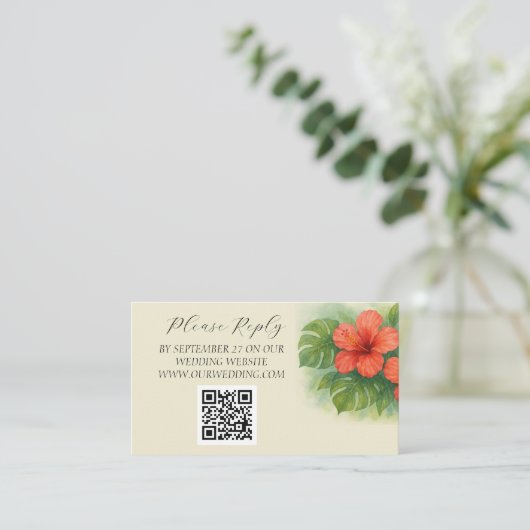 Tropische eiland Hibiscus bloemen bruiloft Informatiekaartje (Staand voorkant)