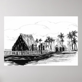 Tropische Eiland Hutten Palmboom Totempaal Poster