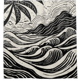 Tropische eiland lithografie print douchegordijn