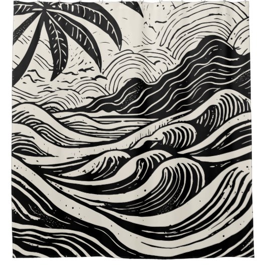 Tropische eiland lithografie print douchegordijn (Voorkant)