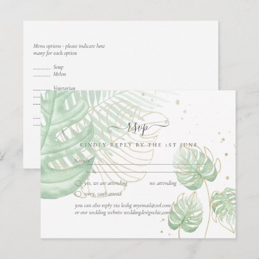 Tropische eiland palmbladeren strand bruiloft briefkaart (Voorkant / Achterkant)