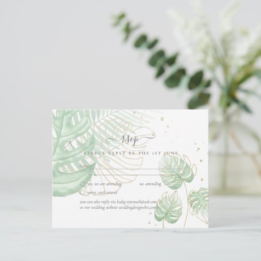 Tropische eiland palmbladeren strand bruiloft briefkaart (Staand voorkant)