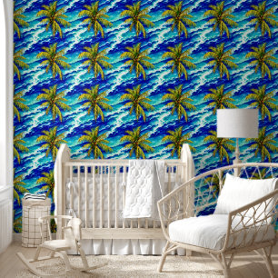Tropische eiland palmbomen kust oceaan strand behang