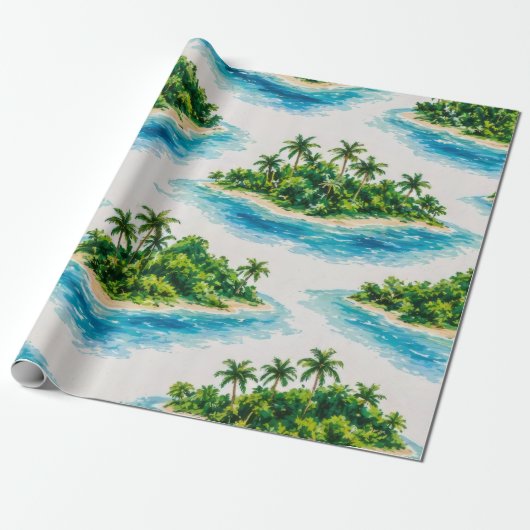 Tropische Eiland Palmboom Cadeaupapier (Uitgerold)