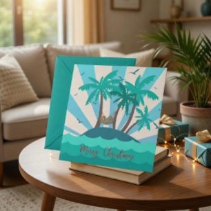 Tropische Eiland Palmboom Kerstkaart