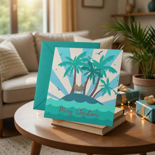 Tropische Eiland Palmboom Kerstkaart