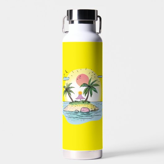 Tropische Eiland Zonsondergang Drinkglas Waterfles (Voorkant)