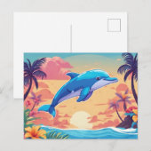 Tropische eiland zonsondergang en dolfijn briefkaart (Voorkant / Achterkant)