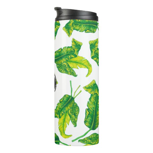 Tropische eilandbladeren | Monogram Thermosbeker (Geroteerd rechts)