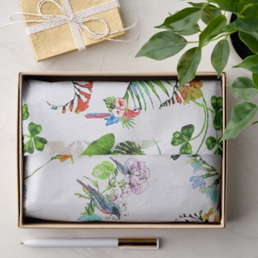 Tropische eilandbloemen en vogels tissuepapier (Geschenk)