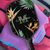 Tropische eilanden Floral Monogram Script Black Go Pickleball Paddle
