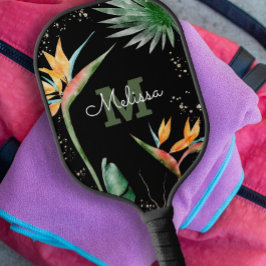 Tropische eilanden Floral Monogram Script Black Go Pickleball Paddle