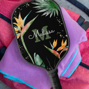 Tropische eilanden Floral Monogram Script Black Go Pickleball Paddle
