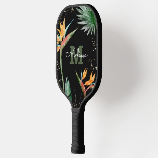 Tropische eilanden Floral Monogram Script Black Go Pickleball Paddle (Links)