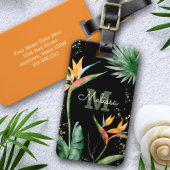 Tropische eilanden Floral Monogram Script Gold Bla Bagagelabel