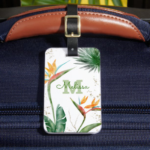 Tropische eilanden Floral Monogram Script Gold Whi Bagagelabel