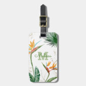 Tropische eilanden Floral Monogram Script Gold Whi Bagagelabel (Voorkant verticaal)