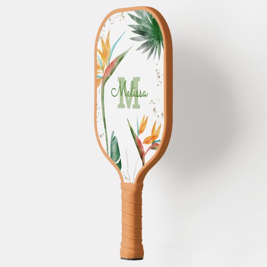 Tropische eilanden Floral Monogram Script White Go Pickleball Paddle (Links)
