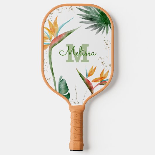 Tropische eilanden Floral Monogram Script White Go Pickleball Paddle (Achterkant)