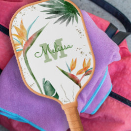 Tropische eilanden Floral Monogram Script White Go Pickleball Paddle
