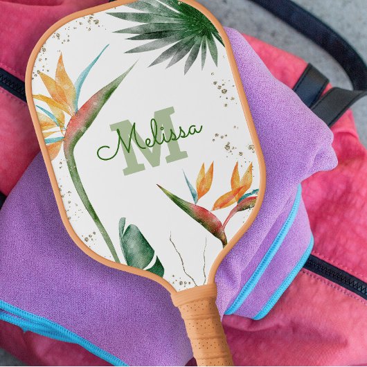 Tropische eilanden Floral Monogram Script White Go Pickleball Paddle