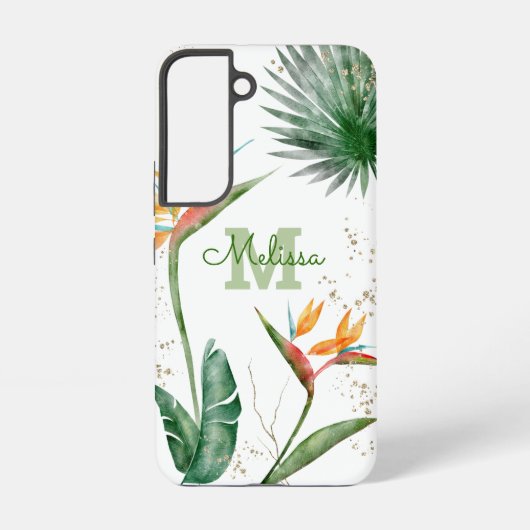 Tropische eilanden Floral Monogram Script White Go Samsung Galaxy Hoesje (Achterkant)