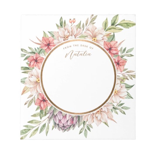 Tropische eilanden Pastel Floral, gepersonaliseerd Notitieblok (Voorkant)
