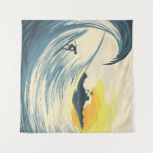 Tropische eilandgolf en surfer bij zonsondergang wandkleed (Voorkant (horizontaal))