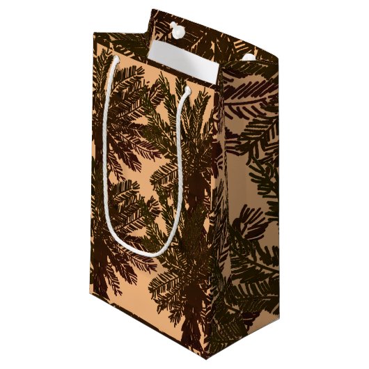 tropische eilandpalmbladeren bruin en groen klein cadeauzakje (Voorkant Gekanteld)