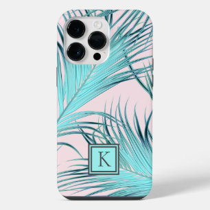 Tropische eilandpalmbladeren met monogram iPhone 14 pro max hoesje