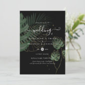 Tropische eilandpalmbladeren strandbruiloft kaart (Staand voorkant)