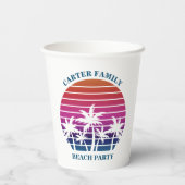 Tropische eilandroze palmboom - Aangepast strand Papieren Bekers (Achterkant)