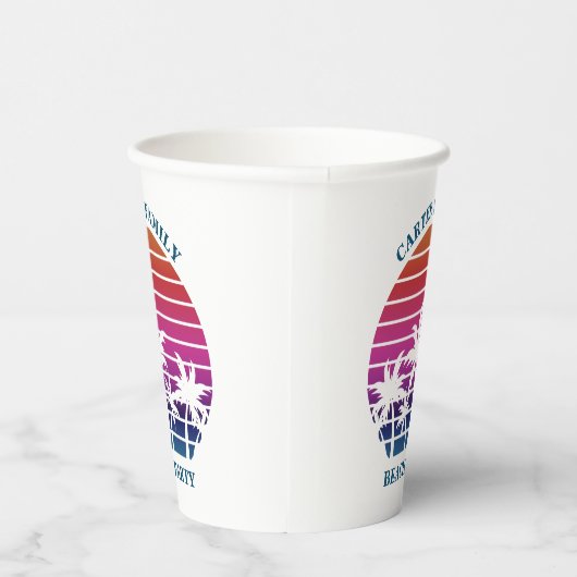 Tropische eilandroze palmboom - Aangepast strand Papieren Bekers (Rechts)