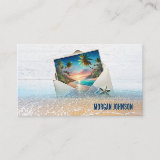 Tropische eilandscène in envelop visitekaartje (Voorkant)