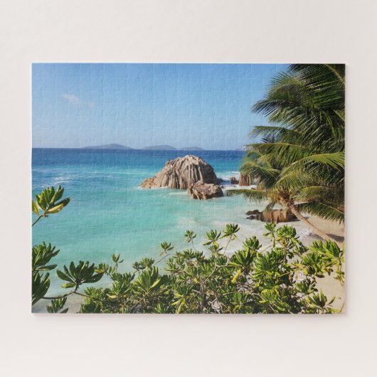 Tropische eilandstrand Rocks Palm Trees Legpuzzel (Horizontaal)
