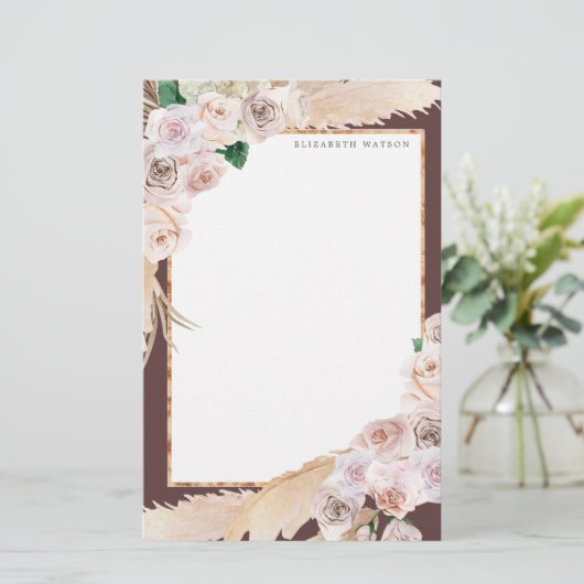 tropische elegant floral Monogram Briefpapier (Staand voorkant)