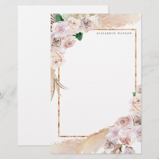 tropische elegant floral Monogram Briefpapier (Voorkant / Achterkant)