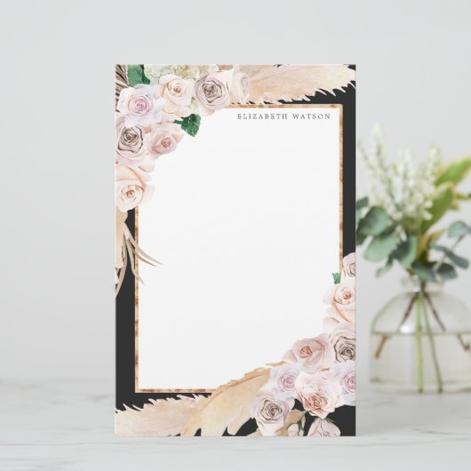 tropische elegant floral Monogram Briefpapier (Staand voorkant)