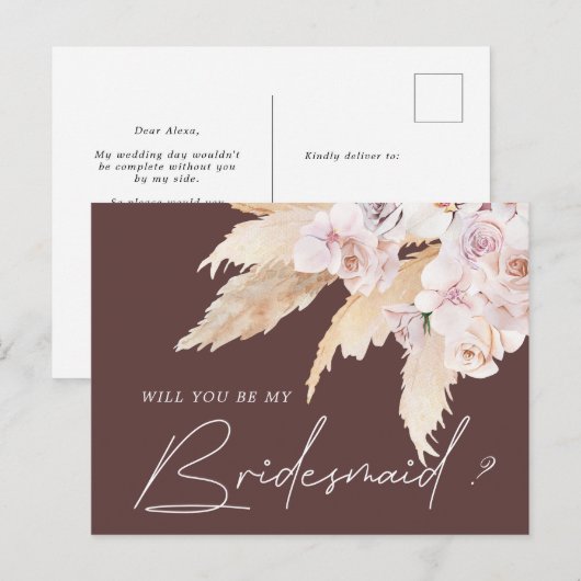 tropische elegant florale bridesmaïde briefkaart (Voorkant / Achterkant)